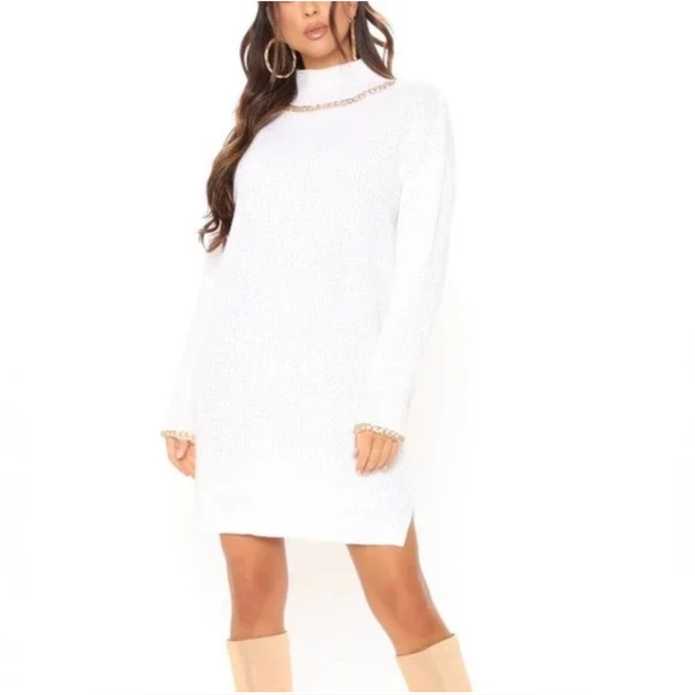 NWT Fashion Nova You’ve Got Me In Chains White Knitted Sweater Dress